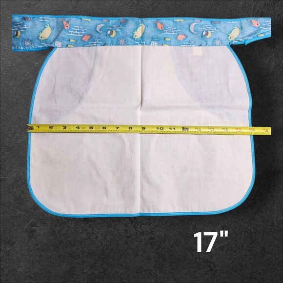 Vintage 1960s Waist Apron Blue Kitchen Print & Unfinished Embroidery Panel Flora - Picture 5 of 6